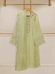 3 Piece - Pure Cotton Net Embroidered Suit S109619