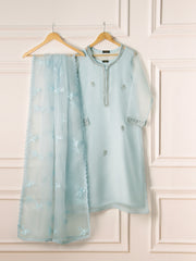 3 Piece - Pure Organza Embroidered Suit S110714