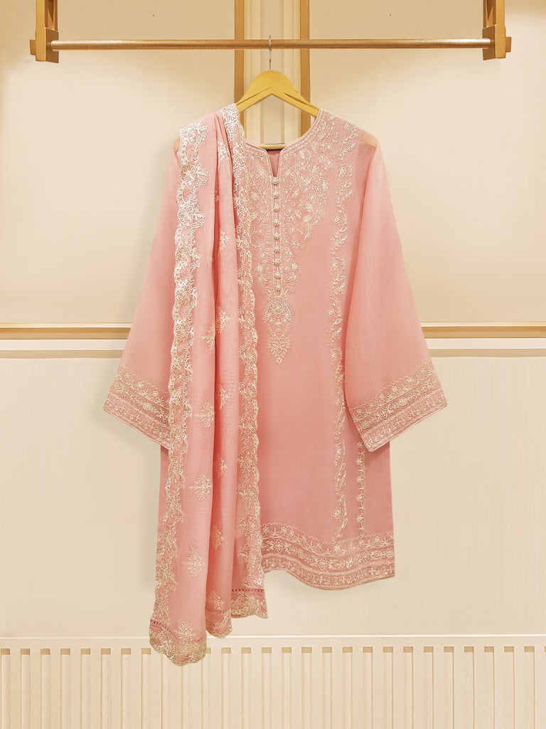 3 Piece - Pure Cotton Net Embroidered Suit S108626
