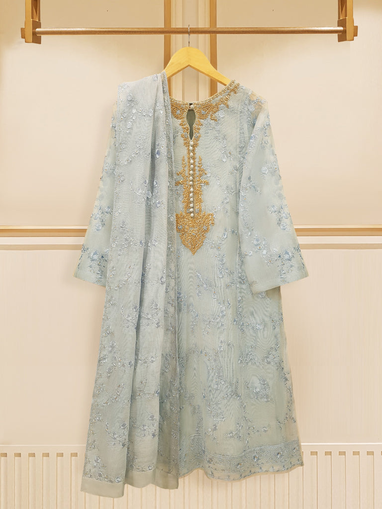 3 Piece - Pure Cotton Net Embroidered Suit S108549