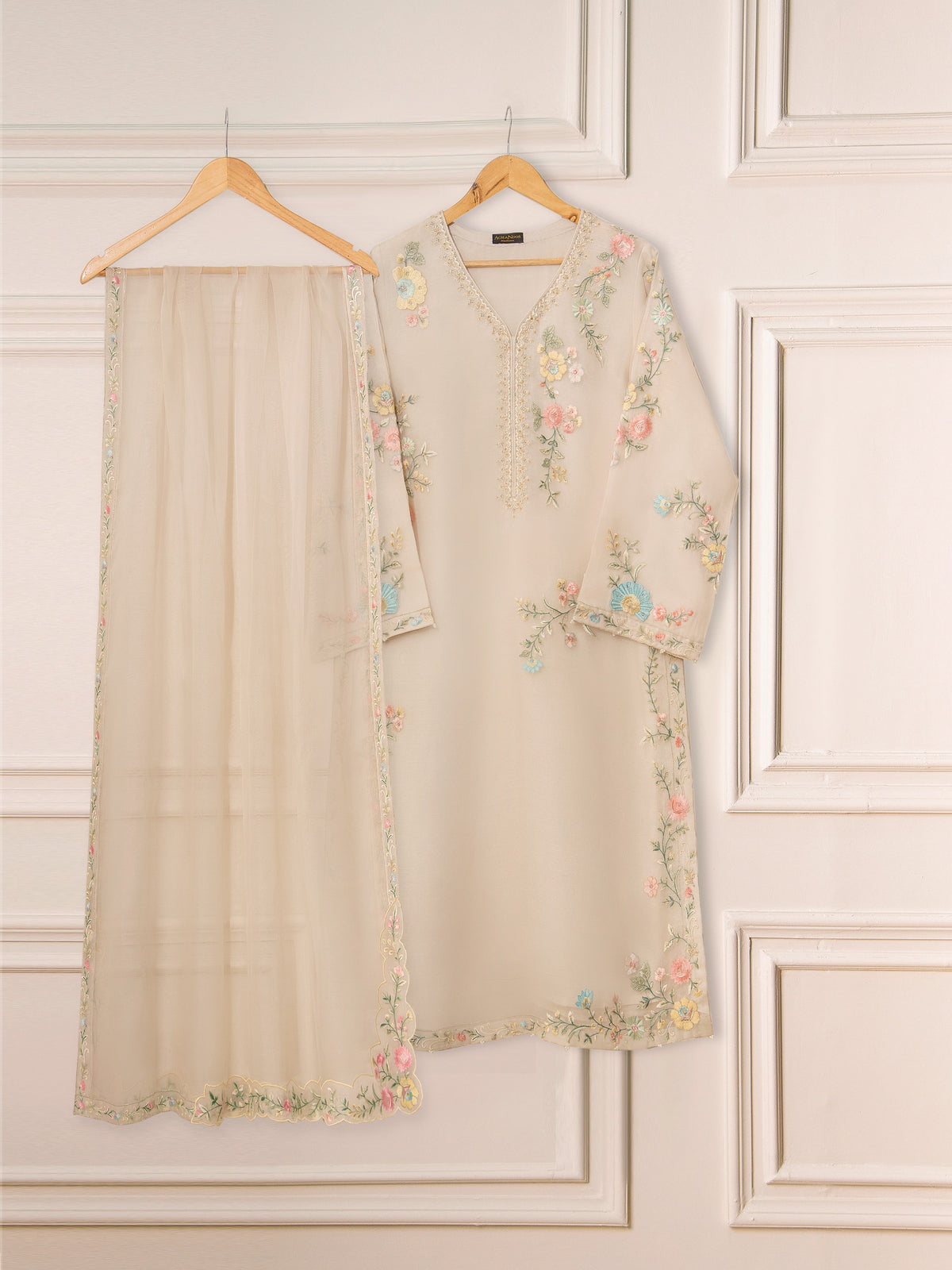 3 Piece - Pure Organza Embroidered Suit S111248