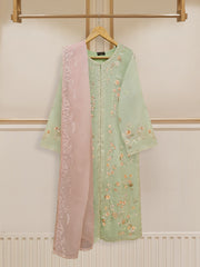 3 Piece - Pure Cotton Net Embroidered Suit S109635