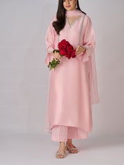 3 Piece- Pure Silk Net Embroidered Suit S110340
