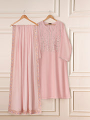 3 Piece - Pure Cotton Net Embroidered Suit S111274