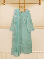 3 Piece - Pure Organza Embroidered Suit S109312