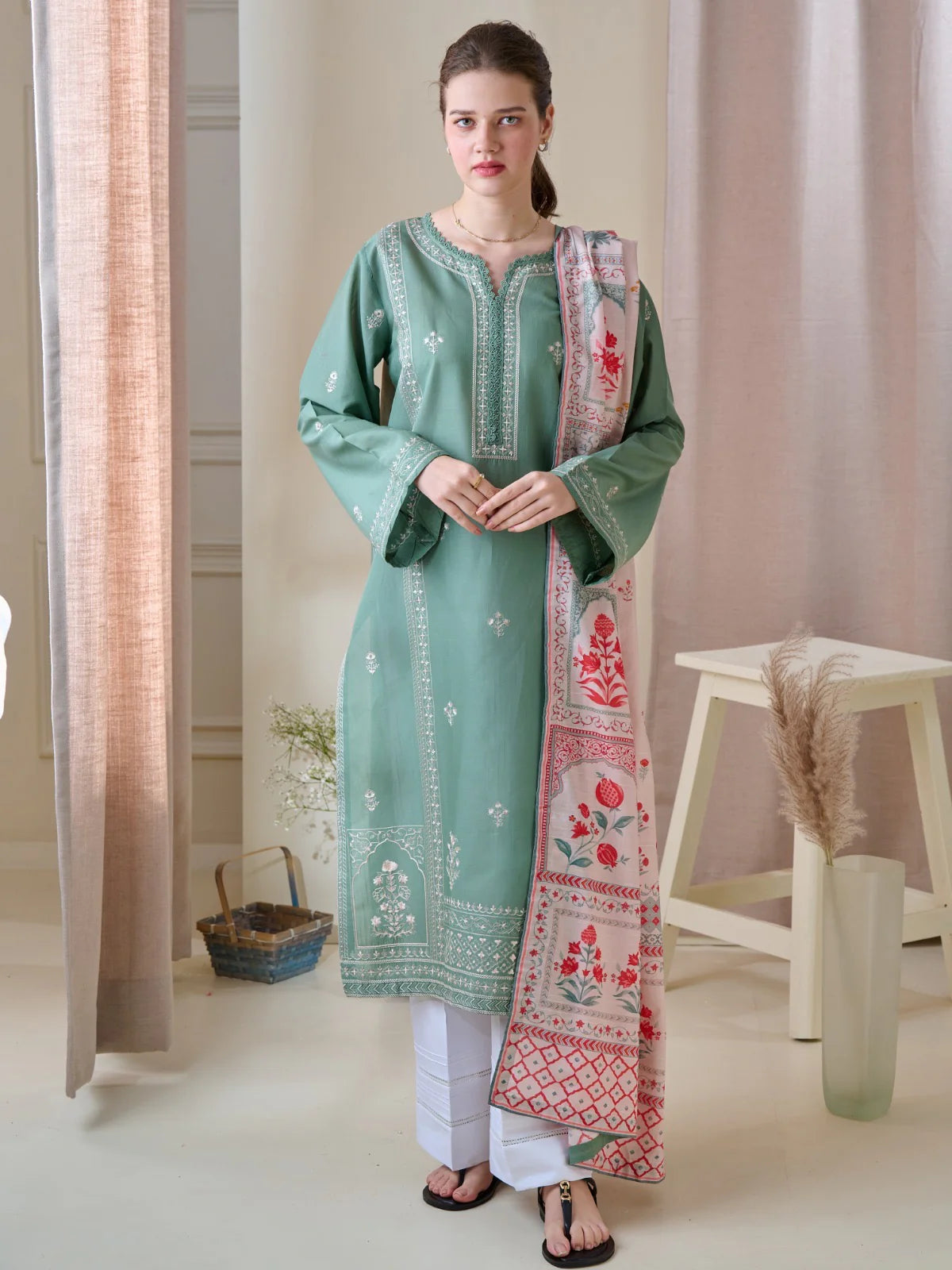 (Unstitched) 2 Piece - Embroidered Cambric Suit KJ-4345