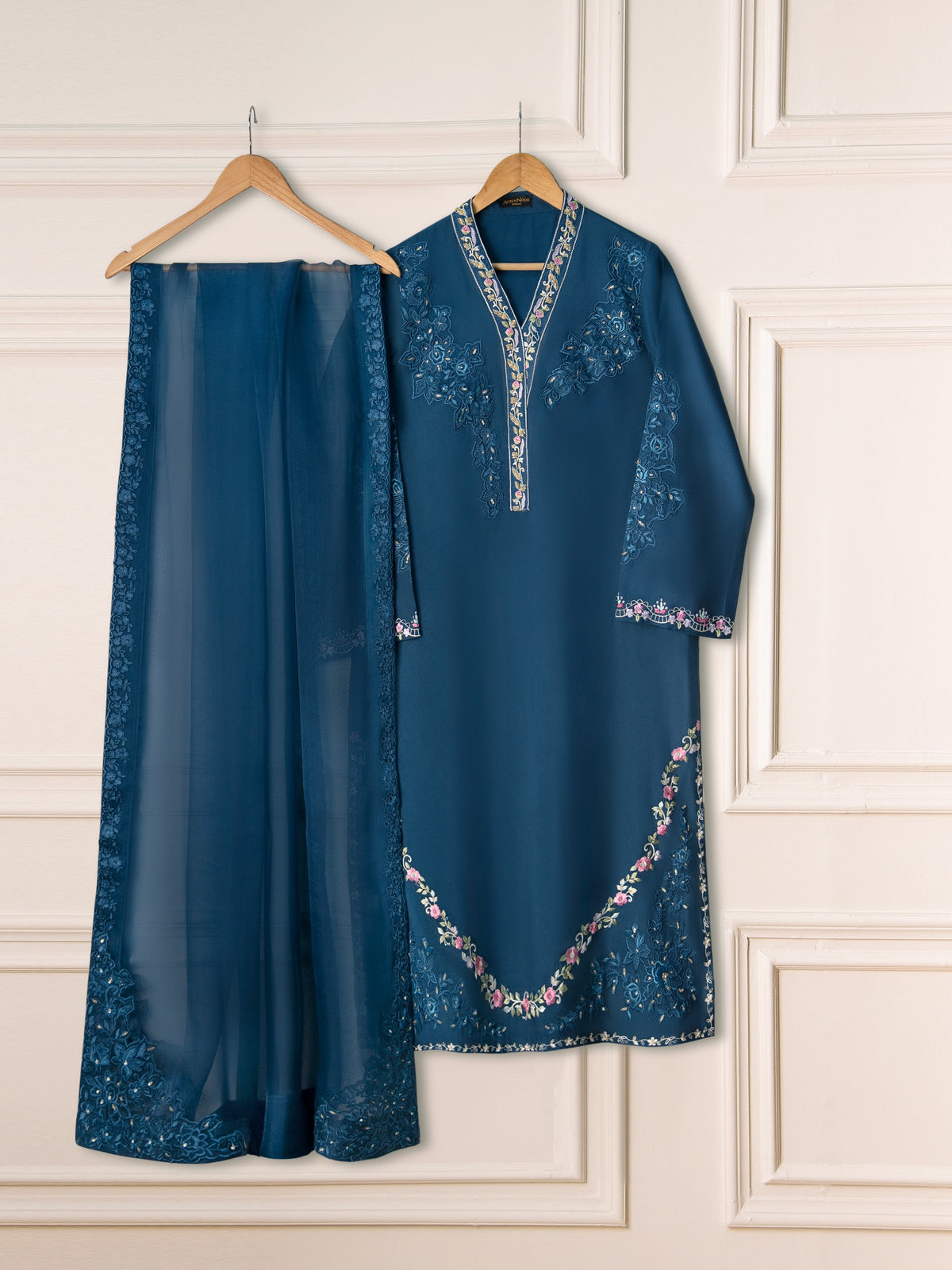 3 Piece- Pure Silk Net Embroidered Suit S111019