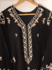 2 Piece- Pure Silk Net Embroidered Suit S110564