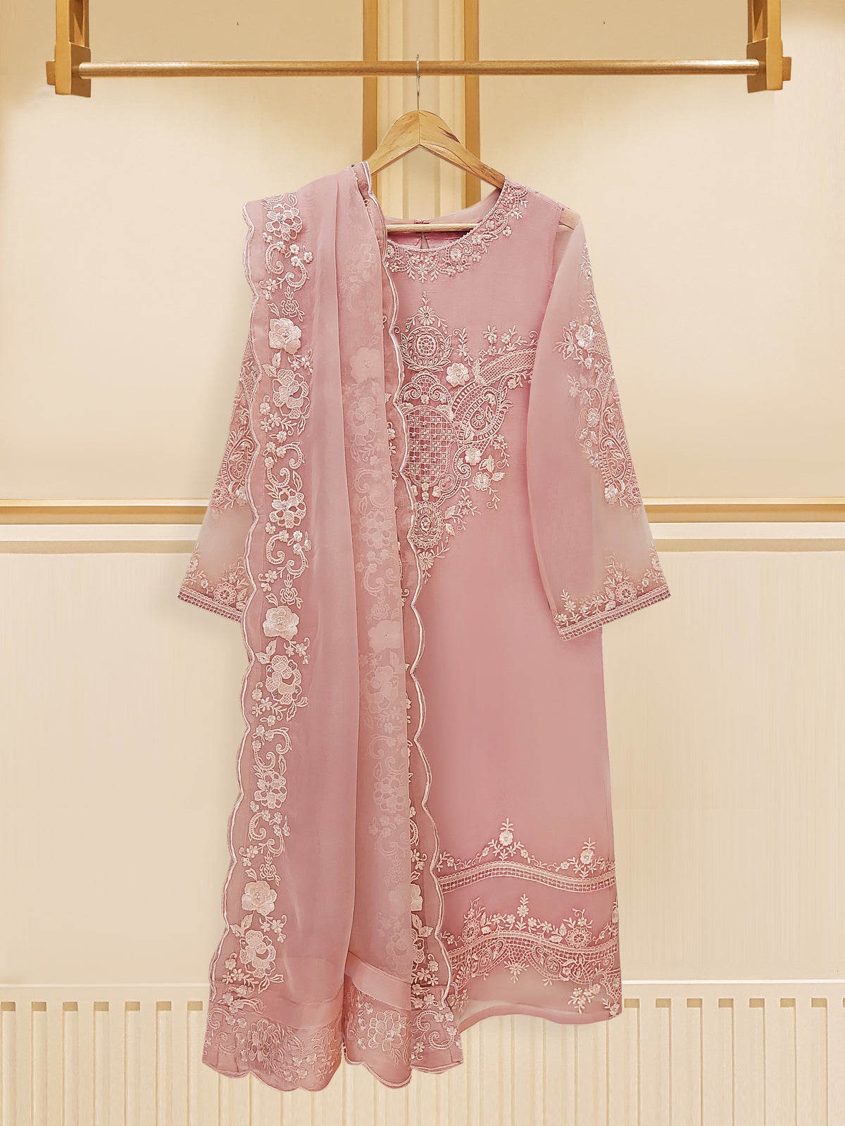 3 Piece - Pure Organza Embroidered Suit S109310