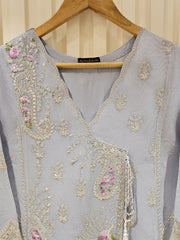3 Piece - Pure Cotton Net Embroidered Suit S111357