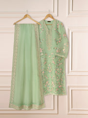 3 Piece - Pure Organza Embroidered Suit S111296