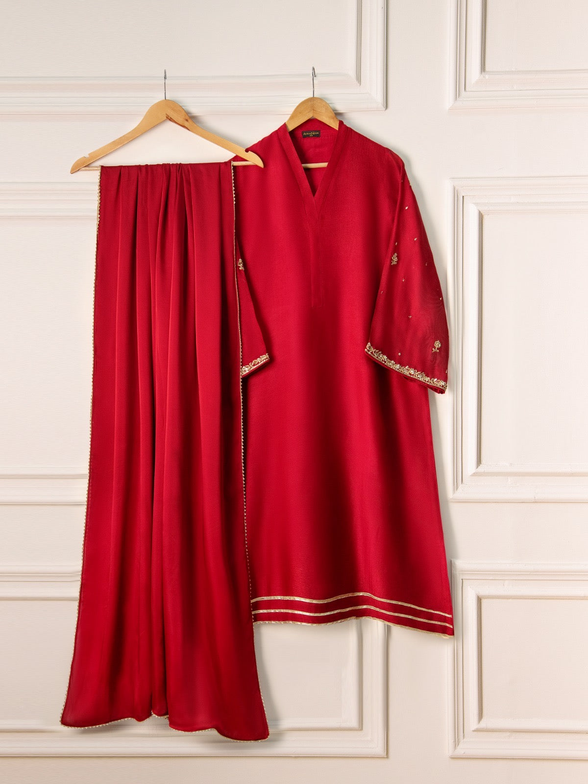 3 Piece - Pure Cotton Net Embroidered Suit S110684