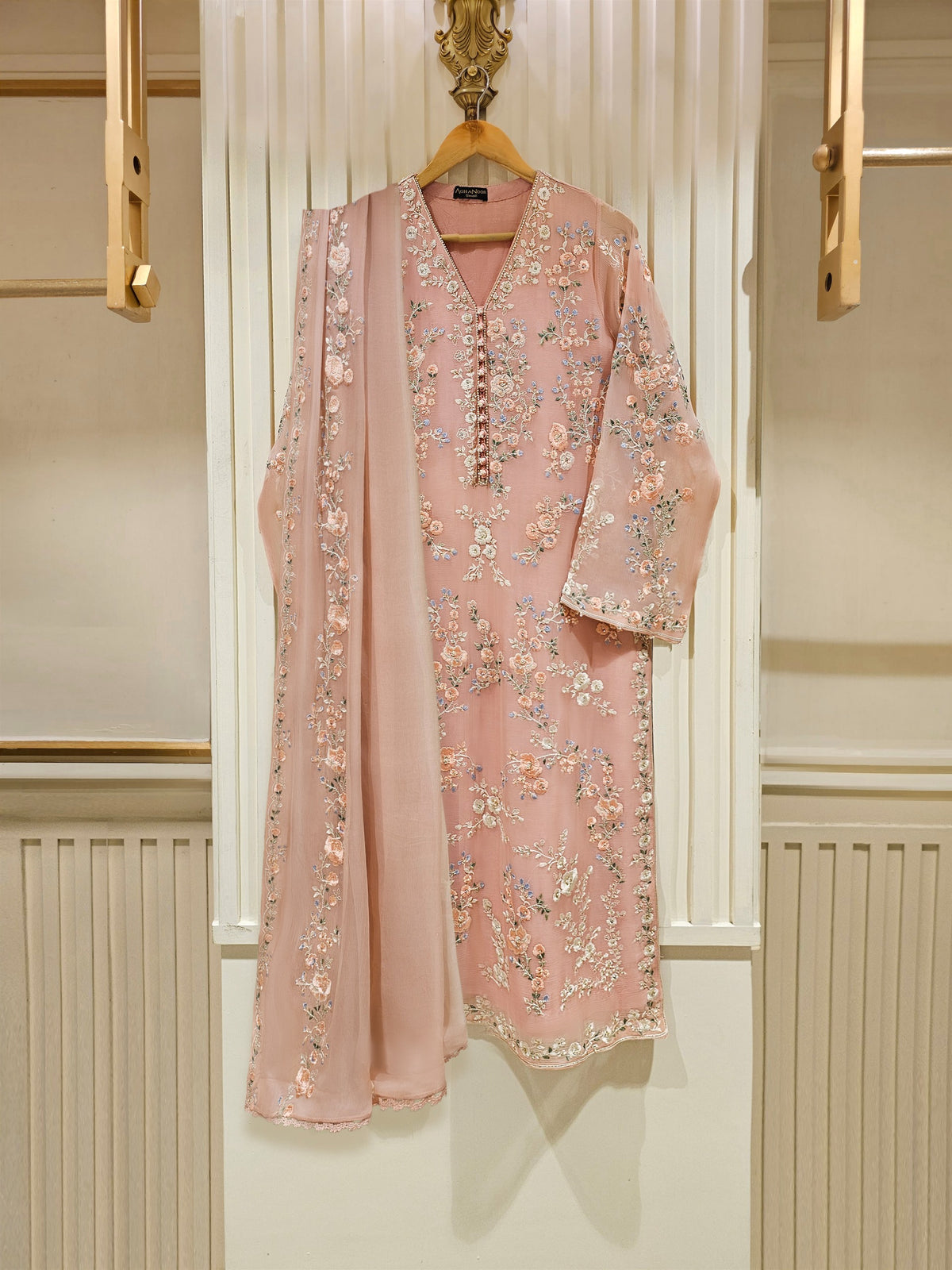 2 Piece - Pure Chiffon Embroidered Suit S111350