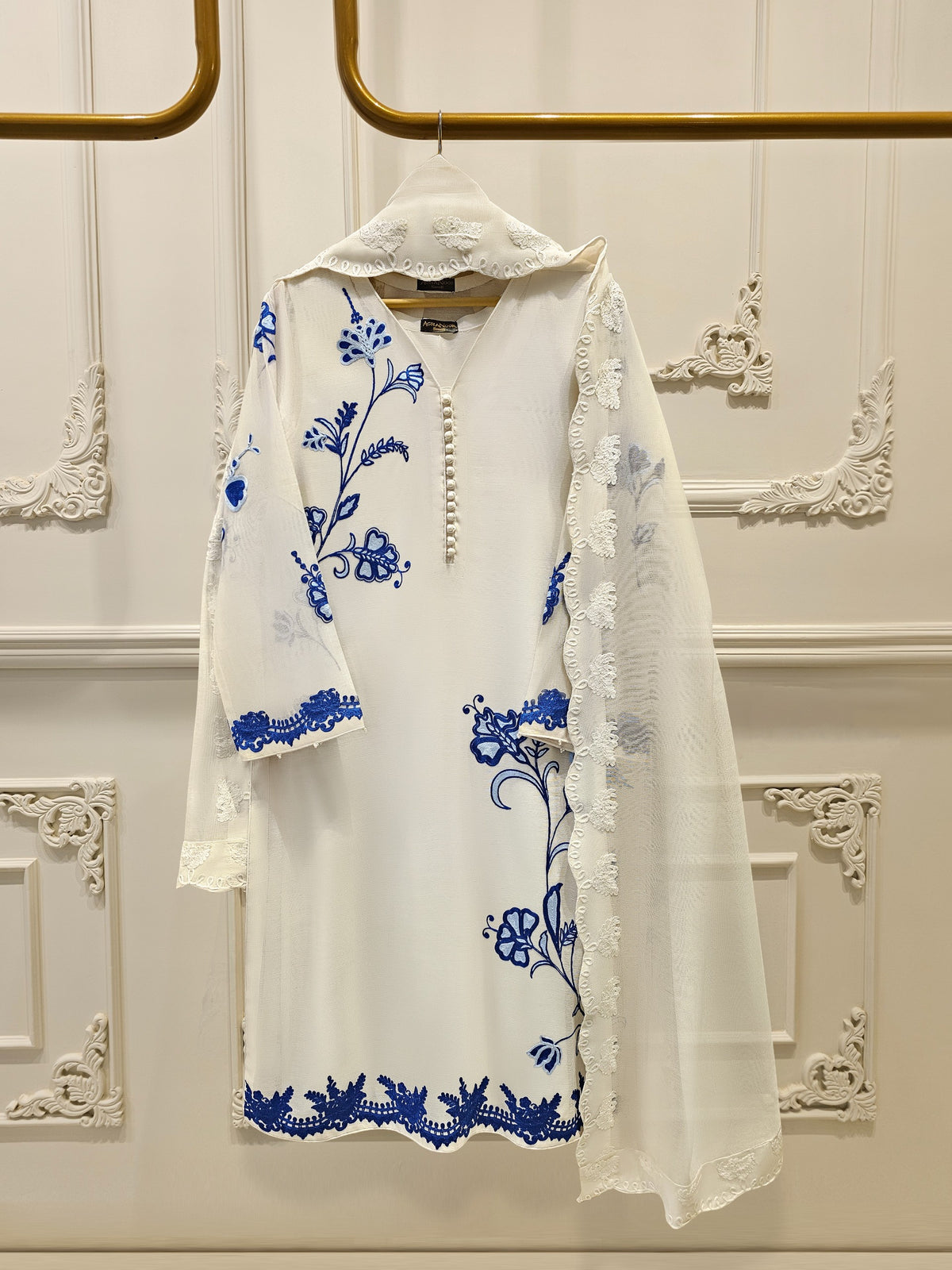 3 Piece - Pure Embroidered Cotton Net Suit S111886