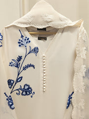 3 Piece - Pure Embroidered Cotton Net Suit S111886