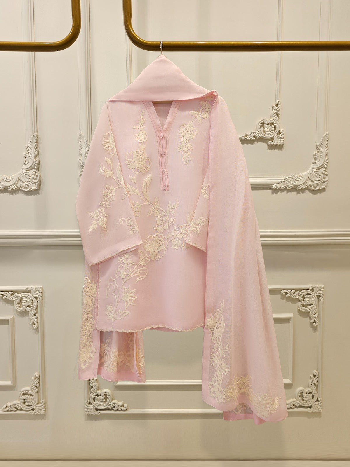 3 Piece - Pure Embroidered Cotton Net Suit S111956