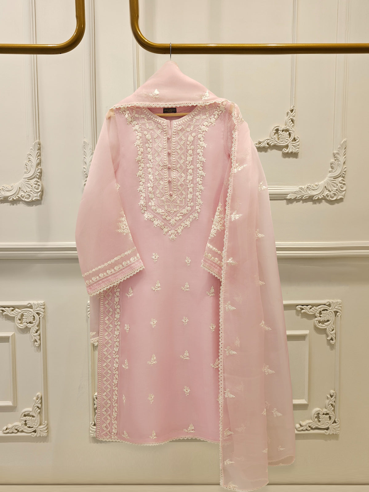 3 Piece - Pure Organza Embroidered Suit S112449