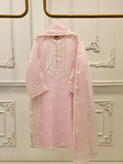 3 Piece - Pure Organza Embroidered Suit S112449