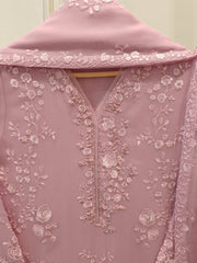 3 Piece - Pure  Chiffon Embroidered Suit S112560