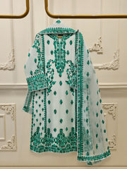 3 Piece - Pure Organza Embroidered Suit S112981