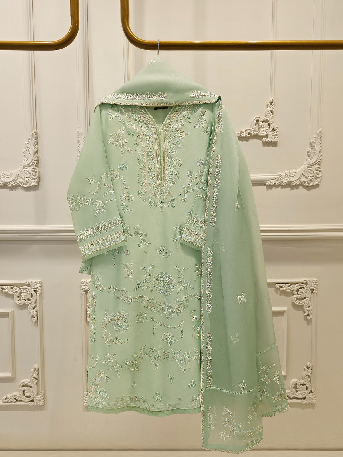 3 Piece- Pure Sheesha Silk Embroidered Suit S113037