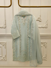 3 Piece - Pure Organza Embroidered Suit S113040