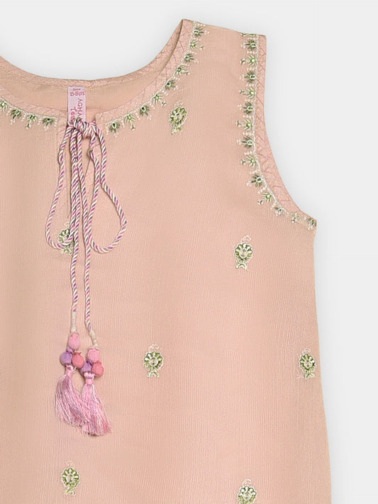 (Kids) 2 Piece - Embroidered Cotton Net Suit KD089