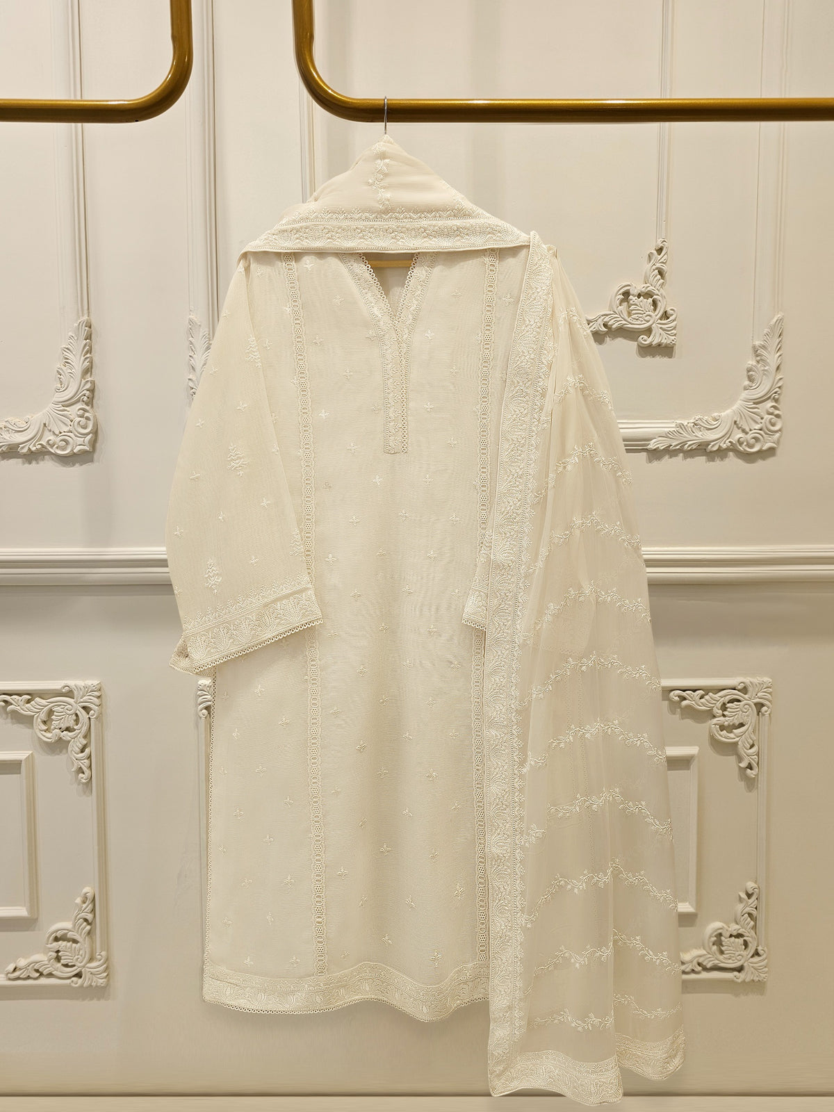 3 Piece - Pure Embroidered Cotton Net Suit S113438