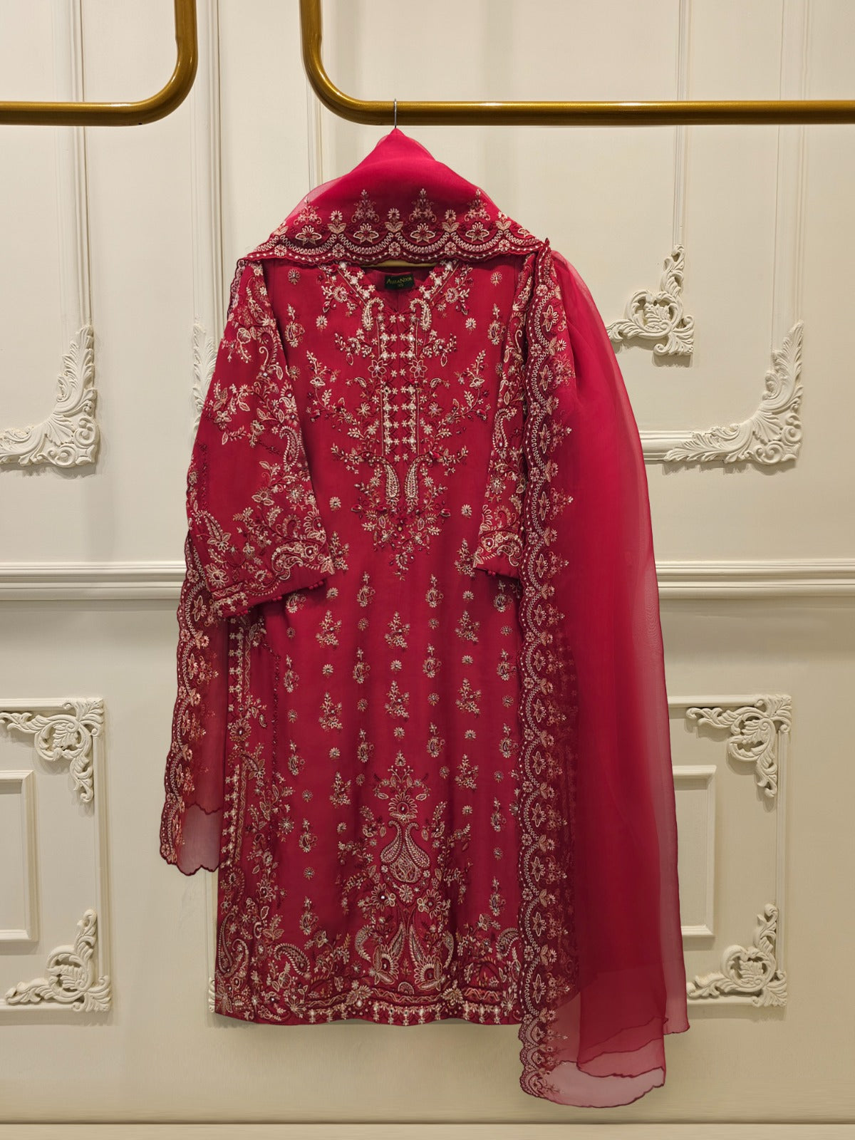 3 Piece- Pure Sheesha Silk Embroidered Suit S113496
