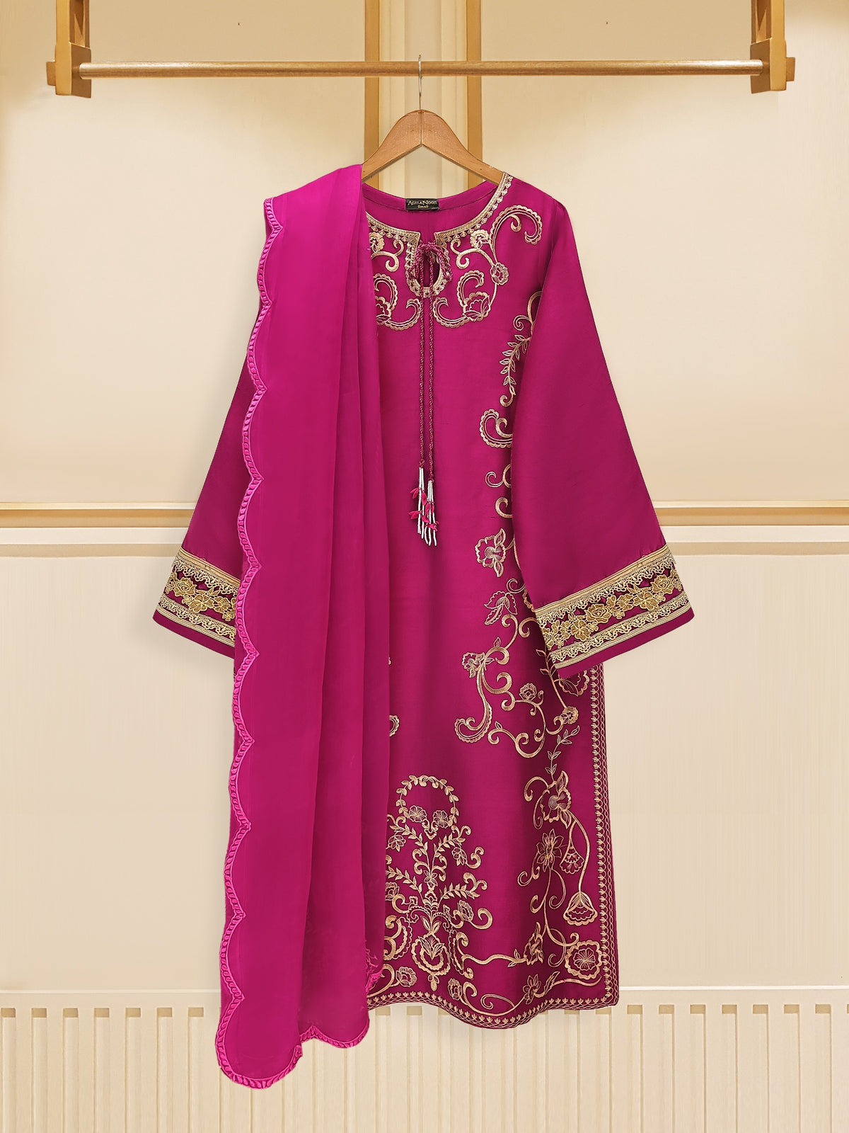 3 Piece - Pure Raw Silk Embroidered Suit S109516