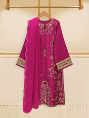 3 Piece - Pure Raw Silk Embroidered Suit S109516