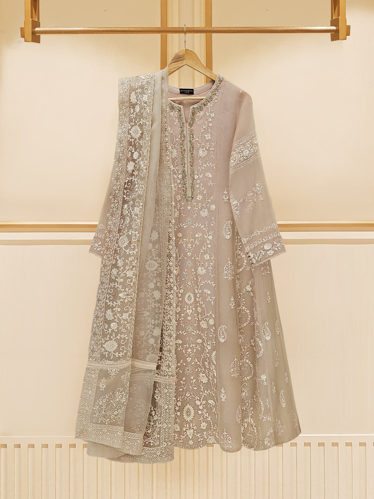 3 Piece - Pure Cotton Net Embroidered Frock S109521