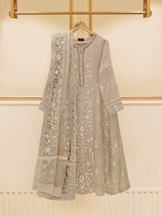3 Piece - Pure Cotton Net Embroidered Frock S109521  Aghanoorinternational