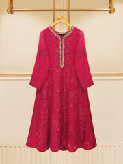 3 Piece - Pure Cotton Net Embroidered Frock S109520