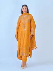 3 Piece - Pure Cotton Net Embroidered Suit S109935