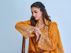 3 Piece - Pure Cotton Net Embroidered Suit S109935