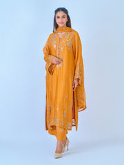 3 Piece - Pure Cotton Net Embroidered Suit S109935