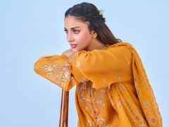 3 Piece - Pure Cotton Net Embroidered Suit S109935