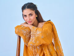 3 Piece - Pure Cotton Net Embroidered Suit S109935