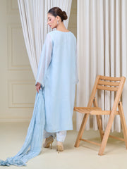 3 Piece - Pure Cotton Net Embroidered Suit S110074