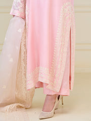3 Piece - Pure Cotton Net Embroidered Suit S110076