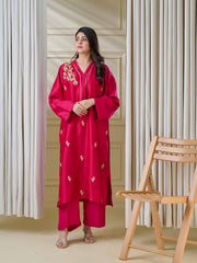 2 Piece- Pure Silk Net Embroidered Suit S110125