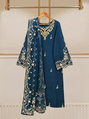 3 Piece - Pure Raw Silk Embroidered Suit S109640