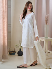 3 Piece - Pure Cotton Net Embroidered Suit S110151