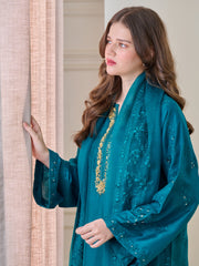 3 Piece - Pure Embroidered  Raw Silk Suit S110132