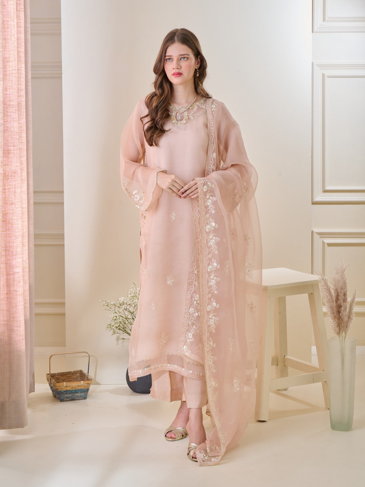 3 Piece - Pure Organza Embroidered Suit S110135
