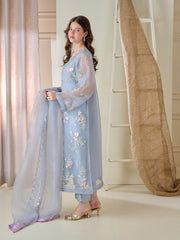 3 Piece - Pure Organza Embroidered Suit S110173