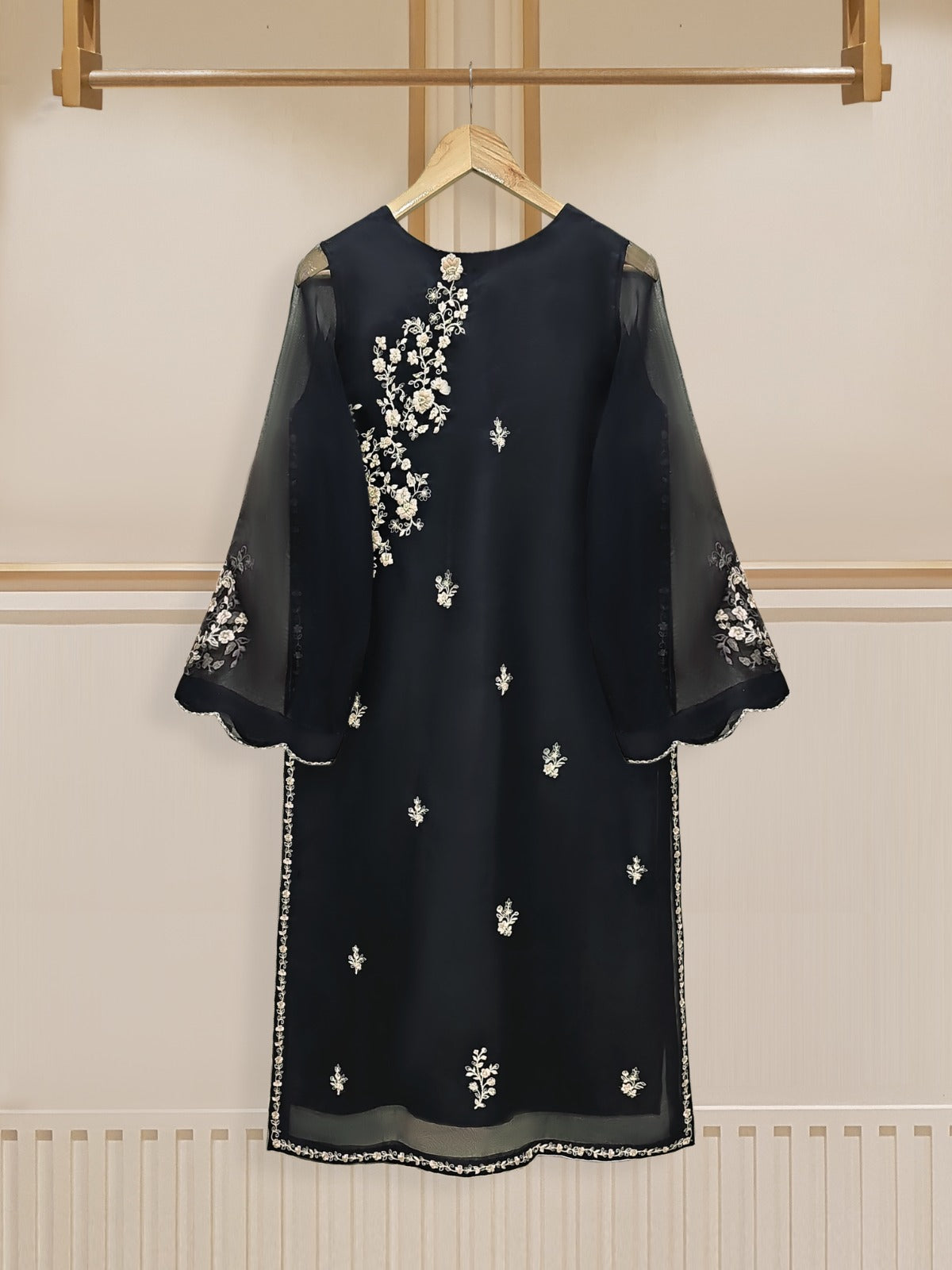 open lace back dress Shop Black Semi Stitched Organza Pakistani Suit – vastradi.com main image 0