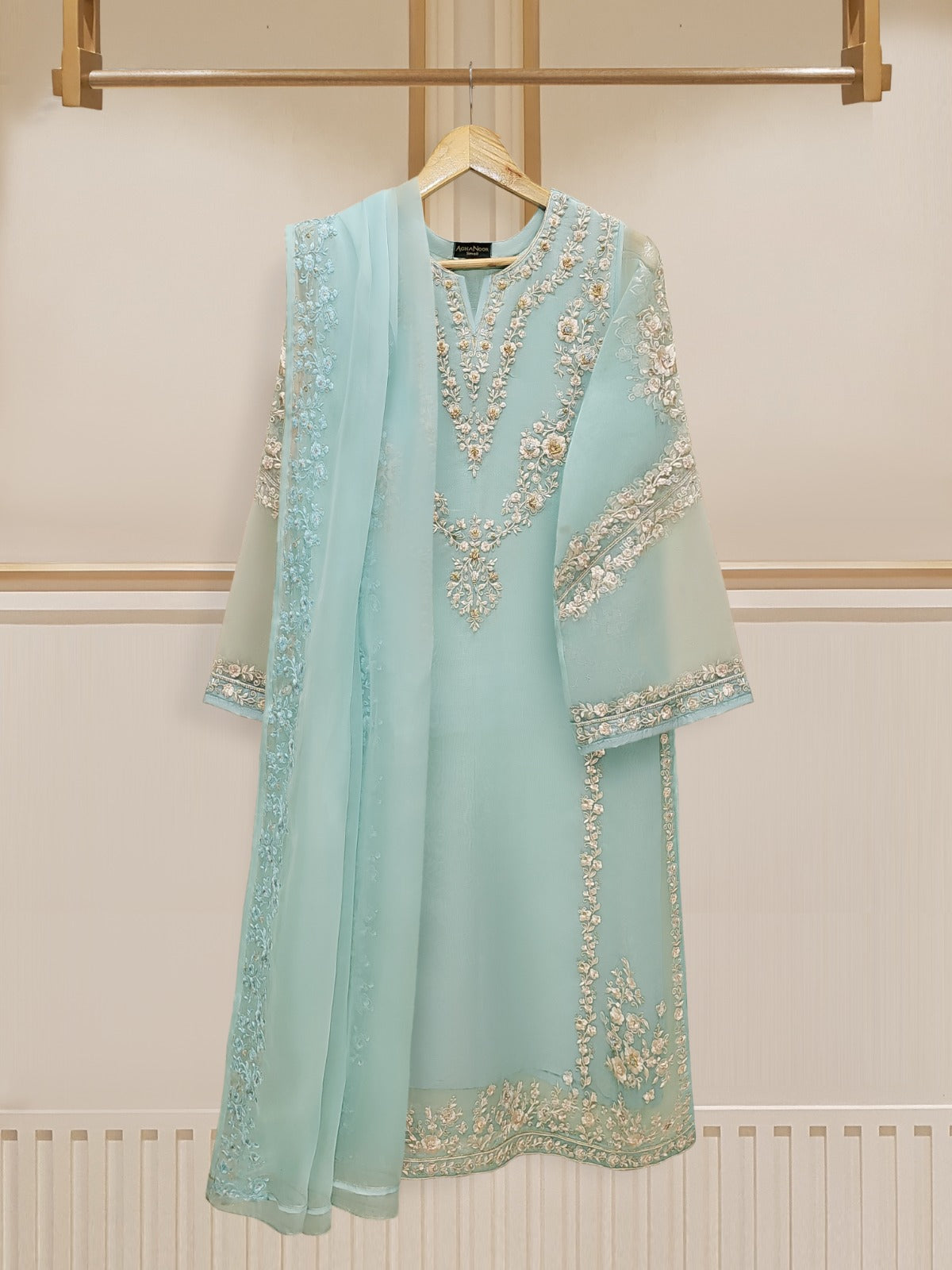 3 Piece - Pure Organza Embroidered Suit S110230