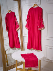 2 Piece- Pure Silk Net Embroidered Suit S110287